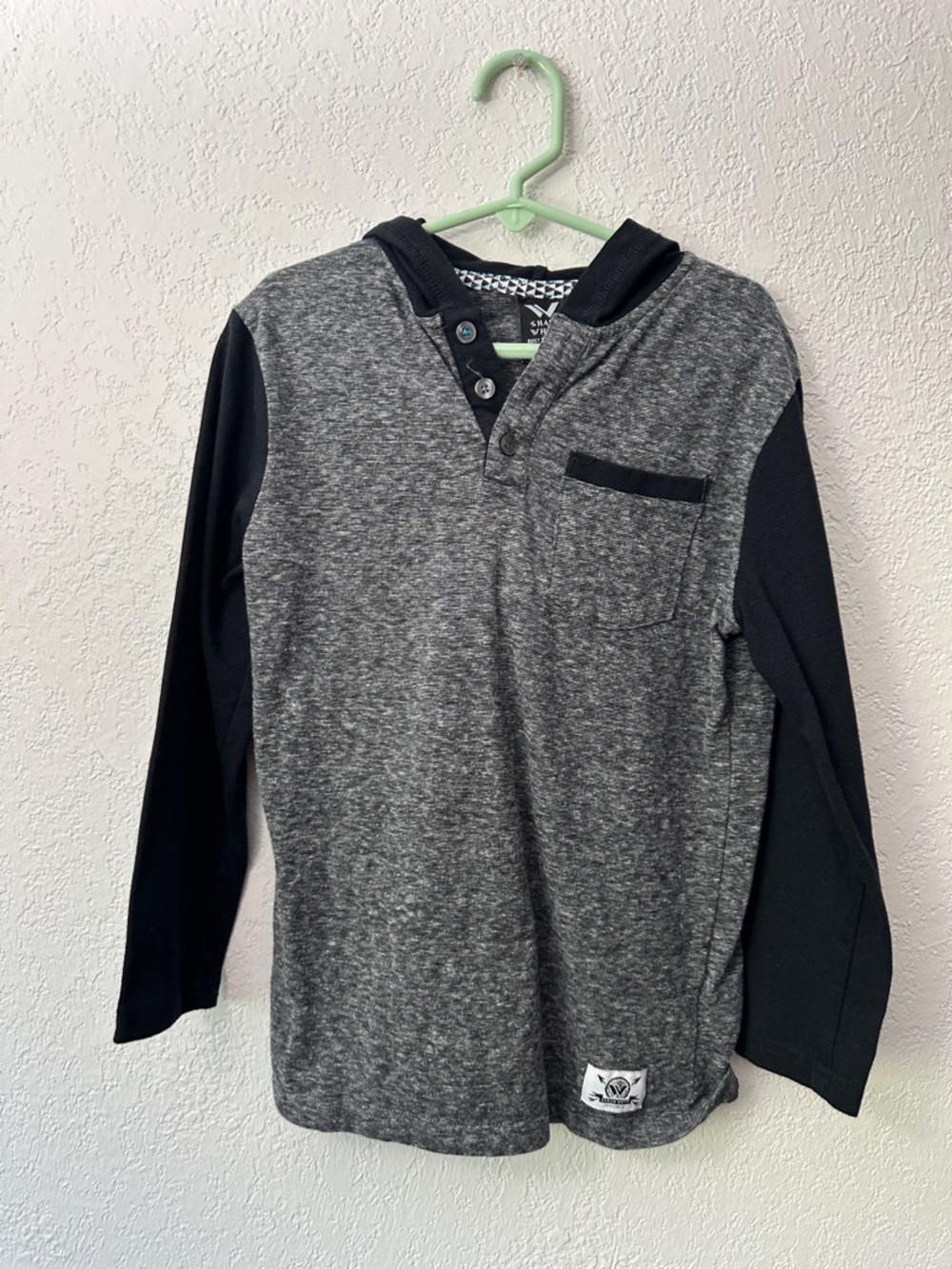 Shaun White Boys Long Sleeve Hooded Henley - Heather Gray & Black